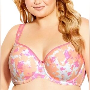 Avenue Plus Size Pink Blush Tie Dye Cotton Balconette Bra Size 44DD NWT